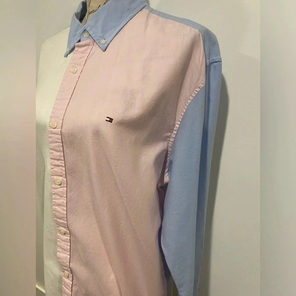 Tommy Hilfiger Long sleeve button down blue pink white color block shirt size XL - Picture 4 of 11